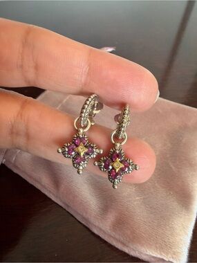 BARBARA BIXBY STERLING & 18K GOLD GARNET charm EARRINGS,